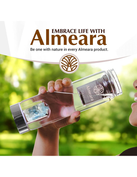 Botella de Agua de Cristal Almeara 480ml con Infusor y Cristales