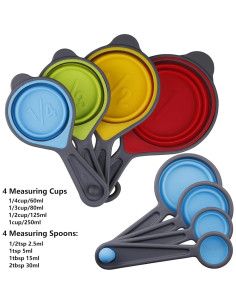 Juego de Tazas y Cucharas Medidoras Plegables SPUVGVC 8 Piezas 2