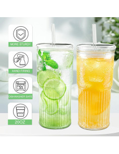 Juego de 2 Tazas de Vidrio Luiaiog 20 oz con Tapas y Popotes 2