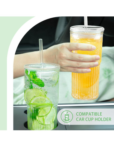 Juego de 2 Tazas de Vidrio Luiaiog 20 oz con Tapas y Popotes