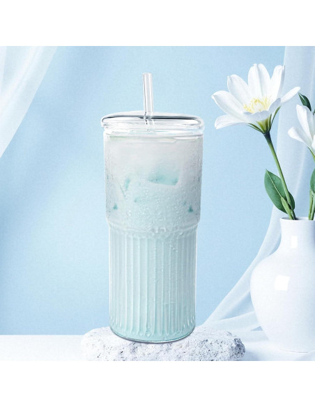 Juego de 2 Tazas de Vidrio Luiaiog 20 oz con Tapas y Popotes
