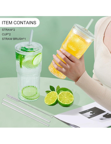 Juego de 2 Tazas de Vidrio Luiaiog 20 oz con Tapas y Popotes