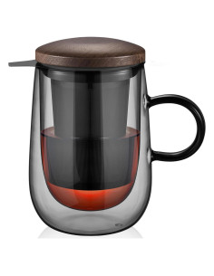 Taza Infusora de Té Glastal 430ml Vidrio Doble Pared con Tapa
