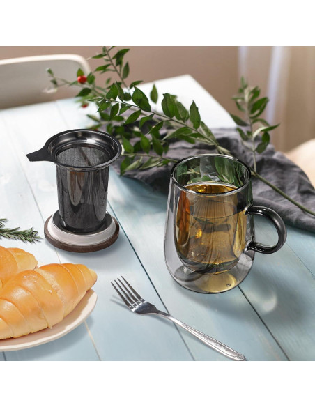 Taza Infusora de Té Glastal 430ml Vidrio Doble Pared con Tapa