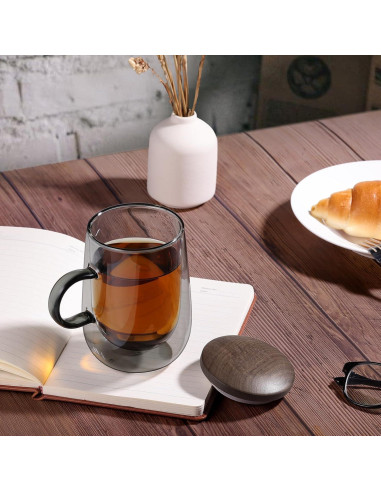 Taza Infusora de Té Glastal 430ml Vidrio Doble Pared con Tapa