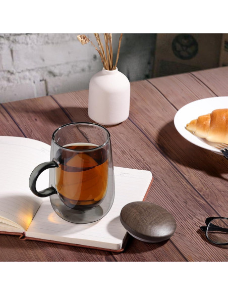 Taza Infusora de Té Glastal 430ml Vidrio Doble Pared con Tapa