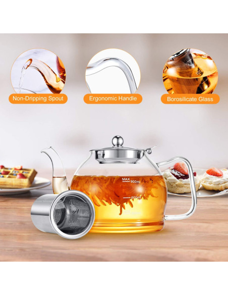 Tetera de vidrio STNTUS 1200 ml con infusor y colador