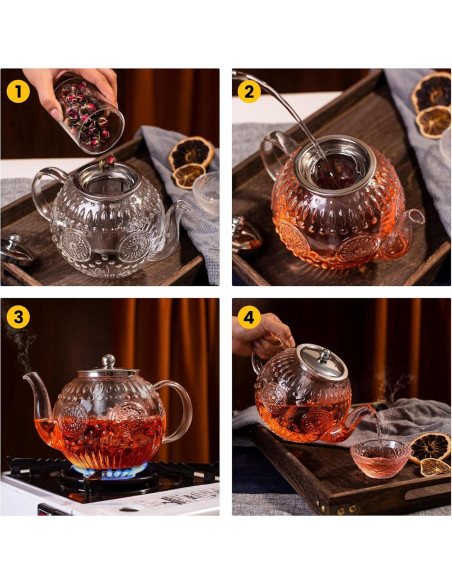 Tetera de Vidrio Borosilicato Amzcku 1500ml con Infusor