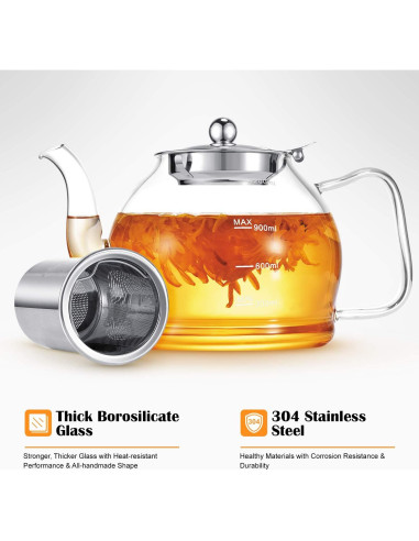 Tetera de vidrio STNTUS 1200 ml con infusor y colador