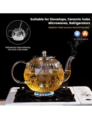 Tetera de Vidrio Borosilicato Amzcku 1500ml con Infusor