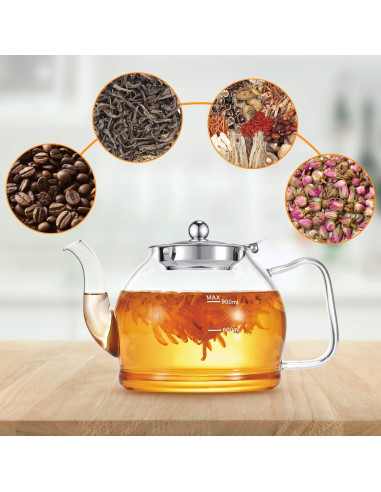 Tetera de vidrio STNTUS 1200 ml con infusor y colador