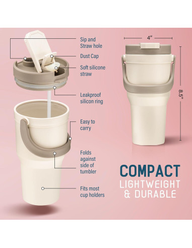 Taza de Viaje Reutilizable Tribello 32 oz Beige Aislada