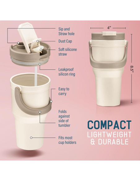 Taza de Viaje Reutilizable Tribello 32 oz Beige Aislada