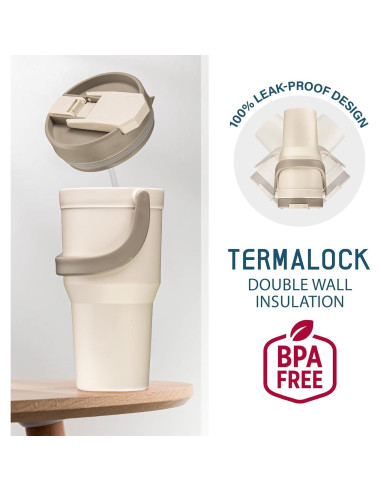 Taza de Viaje Reutilizable Tribello 32 oz Beige Aislada