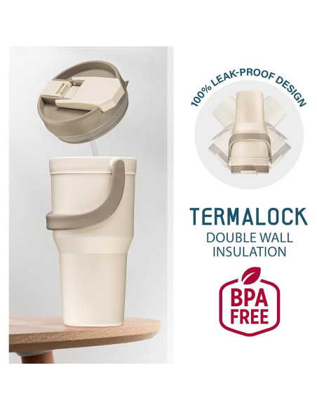 Taza de Viaje Reutilizable Tribello 32 oz Beige Aislada