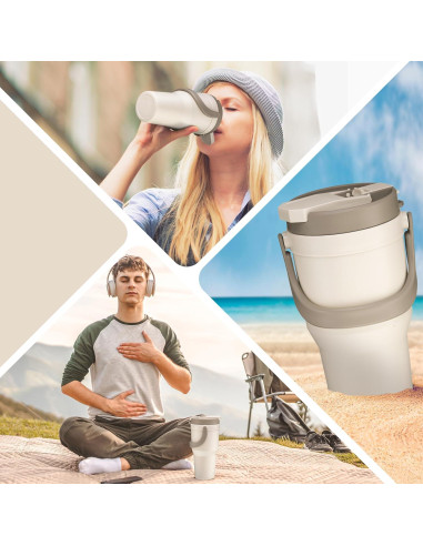 Taza de Viaje Reutilizable Tribello 32 oz Beige Aislada