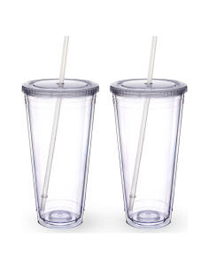 Vaso Acrílico Zukro 32 oz Doble Pared con Popote - 2 Unidades