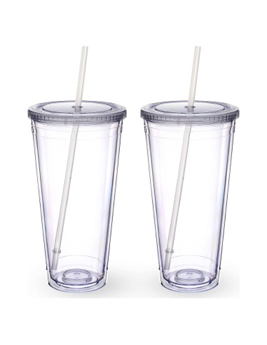 Vaso Acrílico Zukro 32 oz Doble Pared con Popote - 2 Unidades