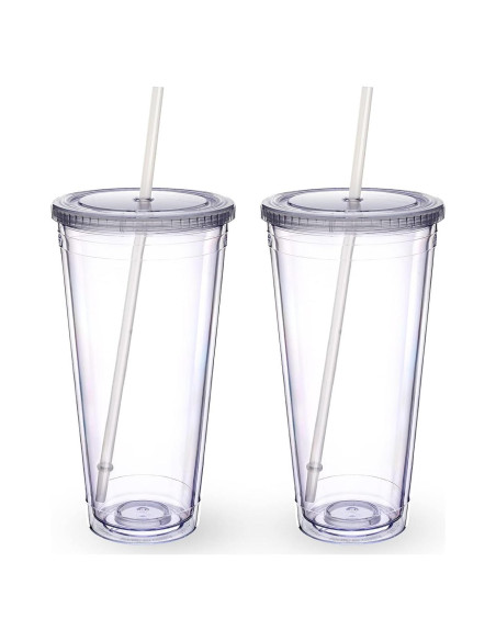 Vaso Acrílico Zukro 32 oz Doble Pared con Popote - 2 Unidades