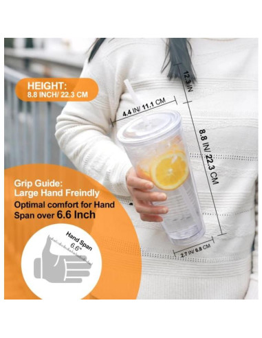 Vaso Acrílico Zukro 32 oz Doble Pared con Popote - 2 Unidades