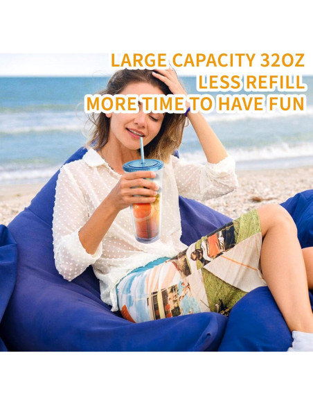 Vaso Acrílico Zukro 32 oz Doble Pared con Popote - 2 Unidades