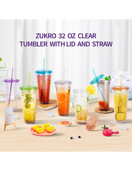 Vaso Acrílico Zukro 32 oz Doble Pared con Popote - 2 Unidades