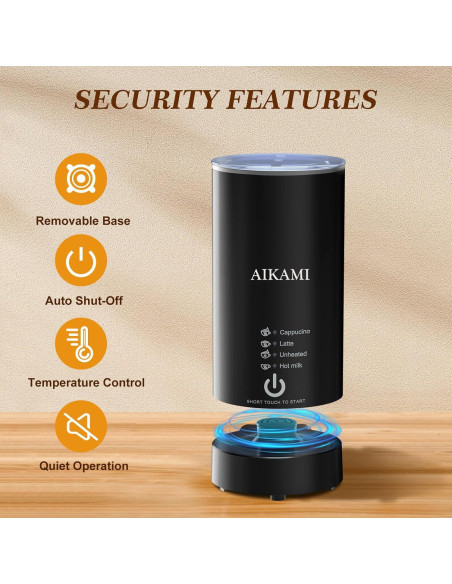 Espumador de Leche AIKAMI 4-en-1 Automático 200ml Acero Inoxidable