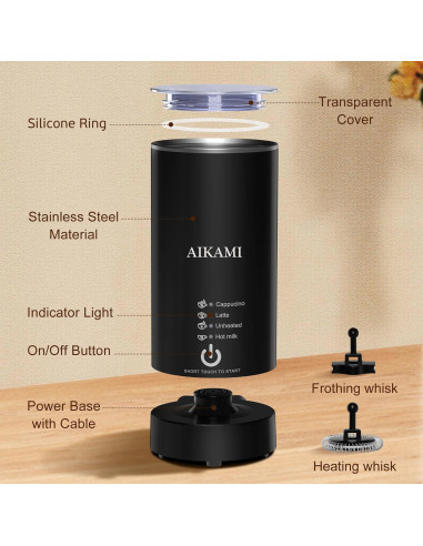 Espumador de Leche AIKAMI 4-en-1 Automático 200ml Acero Inoxidable