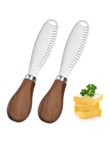 Cuchillos para Mantequilla Blingbin 2 Pcs Acero Inoxidable Madera