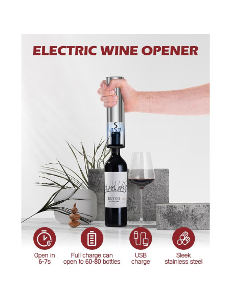 Abridor de Vino Eléctrico 4 en 1 PENTASPI - Recargable, Aerador, Cortador