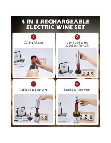 Abridor de Vino Eléctrico 4 en 1 PENTASPI - Recargable, Aerador, Cortador