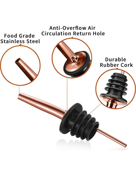 Vertedores de Botellas de Licor Acero Inoxidable Cobre - 8 Piezas