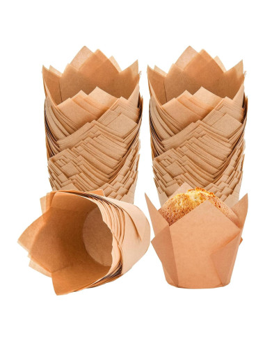 200 Moldes para Cupcakes Tulipán DC QZHMKJ Natural 8 cm