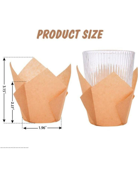200 Moldes para Cupcakes Tulipán DC QZHMKJ Natural 8 cm