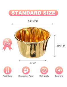 Liners para Cupcakes uxcell Dorado 50 Pcs Antiadherentes 2