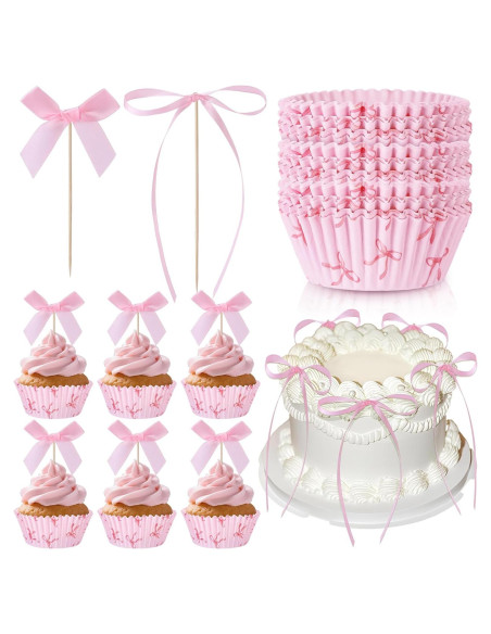 Conjunto de Forros de Cupcake Rosa Weysat - 50 Pzs + 31 Decoraciones