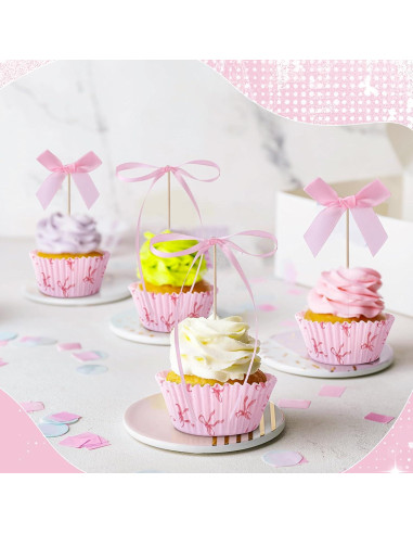 Conjunto de Forros de Cupcake Rosa Weysat - 50 Pzs + 31 Decoraciones