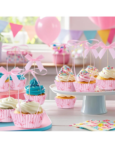 Conjunto de Forros de Cupcake Rosa Weysat - 50 Pzs + 31 Decoraciones