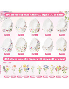 Forros de Cupcake Mini COcnny - 300pcs Floral Desechables 2