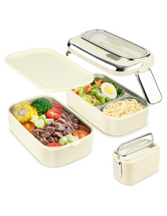 Caja Bento Doble Capa Suteng 1.3L Acero Inoxidable Beige