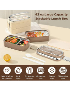 Caja Bento Doble Capa Suteng 1.3L Acero Inoxidable Beige 2