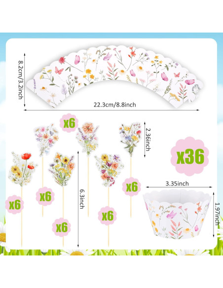 Vesici 72 Fundas de Cupcake Flores Silvestres 5x8.5cm