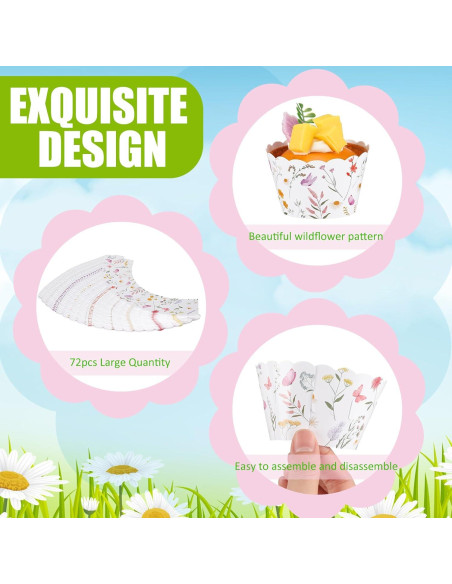 Vesici 72 Fundas de Cupcake Flores Silvestres 5x8.5cm