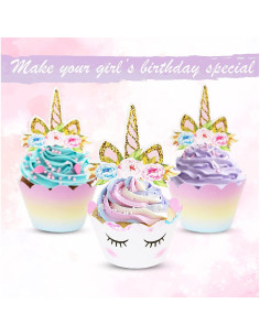 Decoraciones de Cupcakes Unicornio EcoZen - 30 Toppers y Fundas 2