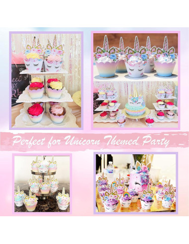 Decoraciones de Cupcakes Unicornio EcoZen - 30 Toppers y Fundas