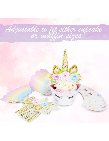 Decoraciones de Cupcakes Unicornio EcoZen - 30 Toppers y Fundas