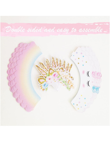 Decoraciones de Cupcakes Unicornio EcoZen - 30 Toppers y Fundas