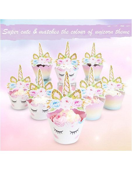 Decoraciones de Cupcakes Unicornio EcoZen - 30 Toppers y Fundas