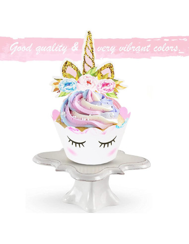 Decoraciones de Cupcakes Unicornio EcoZen - 30 Toppers y Fundas