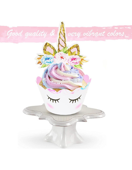 Decoraciones de Cupcakes Unicornio EcoZen - 30 Toppers y Fundas
